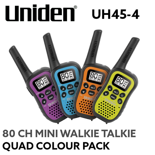 Uniden UH45-4 80CH UHF CB Walkie Talkie w/ Kid Zone - 4 Pack