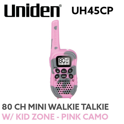 Uniden UH45CP 80 Channel UHF CB Handheld Radio (Walkie-Talkie) w/ Kid Zone – Pink Camo